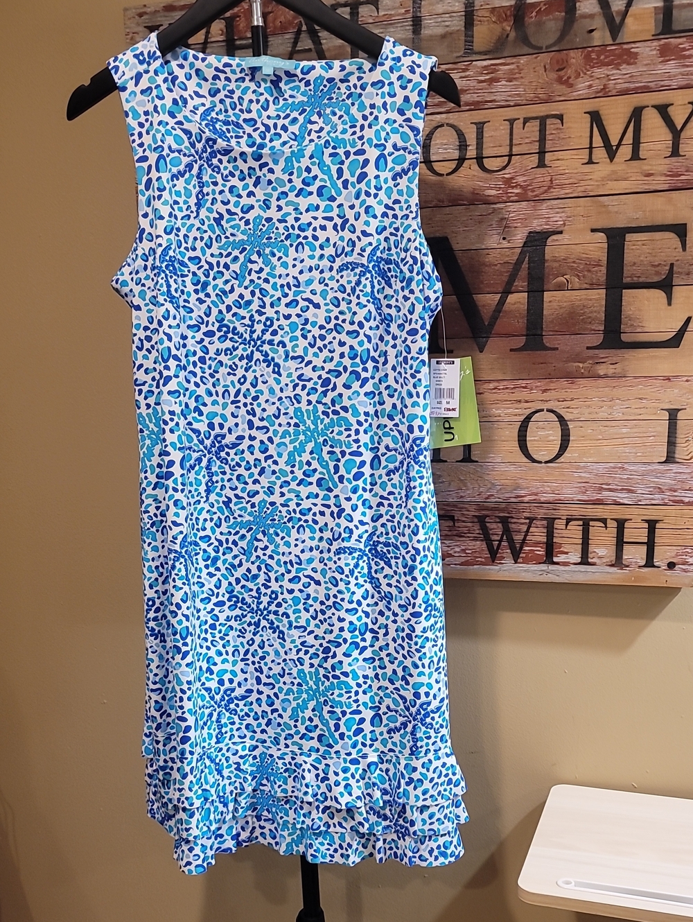 Blue and White Print Sleeveless Girls' Dress